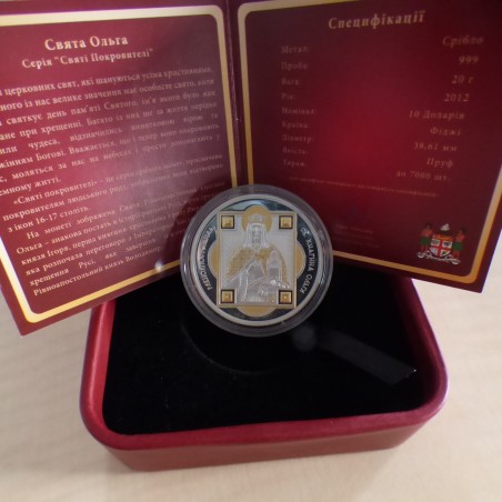 Fiji 10$ 2012 Sainte Princesse OLGA PROOF doré en argent 99.9% 20g