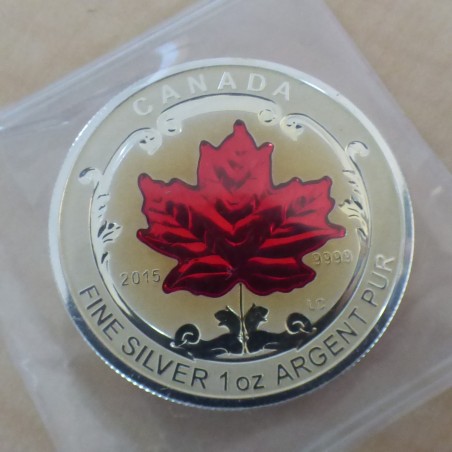 Canada 5$ Maple Leaf 2015 Reverse PROOF émaillée en argent 99.99% 1 oz