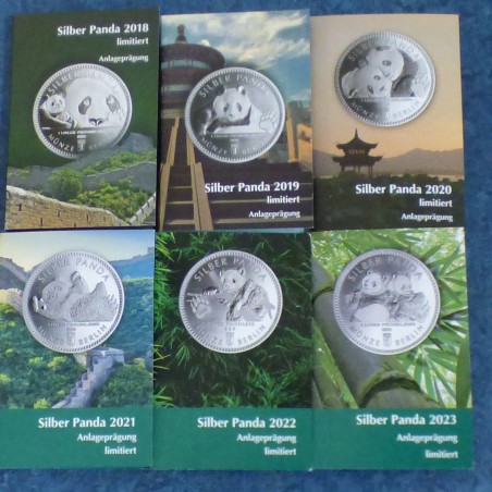 6 Rondes Münze Berlin Panda 2018 à 2023 argent 99.9% 6*1 oz sous capsules + cartes