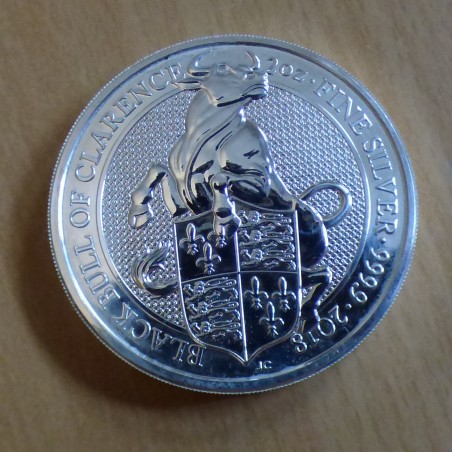 UK 5£ 2018 Queen's Beasts Taureau noir de Clarence en argent 99.9% 2 oz