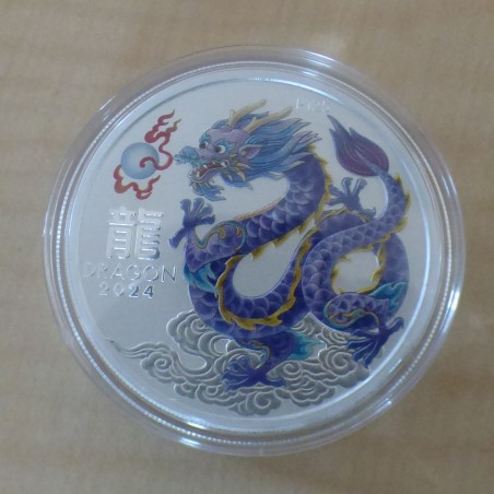 Australie 1$ Lunar 3 Année du dragon 2024 Lila coloré argent 99.9% 1 oz