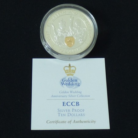 Eastern Caribbean 10$ 1997 "Golden Wedding" PROOF silver 92.5% (28.3 g) with golden cameo