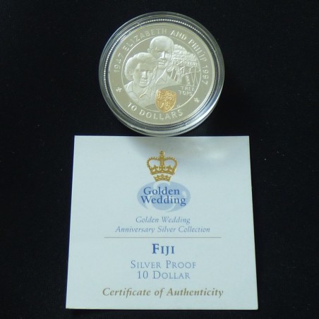 Fiji 10$ 1997 "Noces d'Or" PROOF en argent 92.5% (20 g) avec camée doré