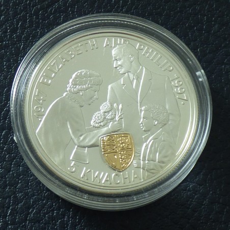 Malawi 5 kwacha 1997 "Golden Wedding" PROOF silver 92.5% (28.3 g) with golden cameo