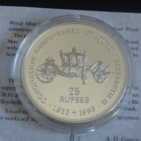 Seychelles 25 rupees 1993 "40 years Coronation" PROOF silver 92.5% (31.5 g)