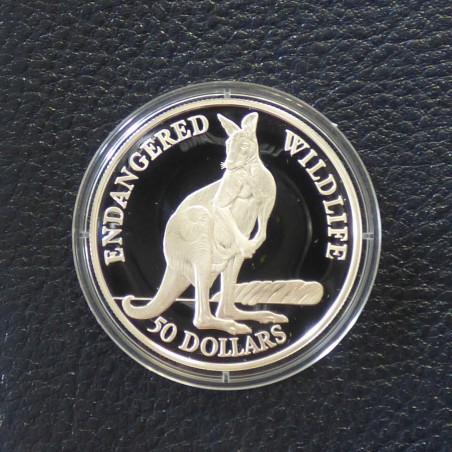 Iles Cook 50$ 1991 Endangered Wilflife Kangourou PROOF argent 92.5% (19.2 g)