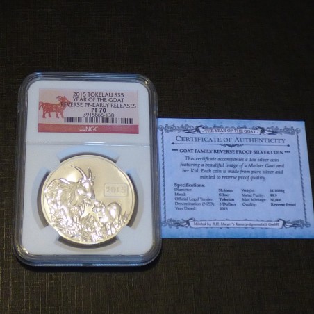 Tokelau 5$ 2015 GoatLUNAR reverse PROOF PF70 silver 99.9% 1 oz