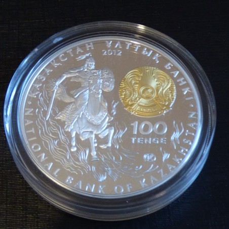 Kazakhstan 100 Tenge SULTAN BAYBARS 2012 PROOF doré argent 92.5% (31.1 g) Boite et CoA