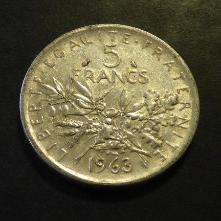 France 5 Francs Semeuse 1963 TTB+ argent 83.5% (12 g)