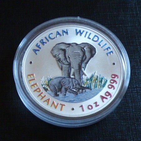 Zambie 5000 Kwacha 1999 Elephant coloré argent 99.9% 1 oz