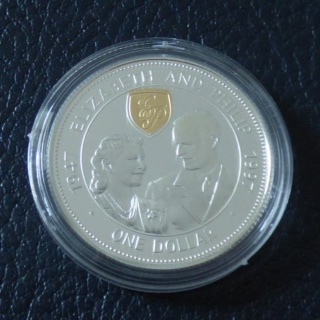 Barbade 1$ 1997 "Noces d'Or" PROOF en argent 92.5% (10 g) avec camée doré