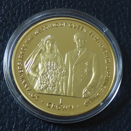 Ile de Man 1 Crown 1997 "Noces d'Or" PROOF doré en argent 92.5% (28.3 g)