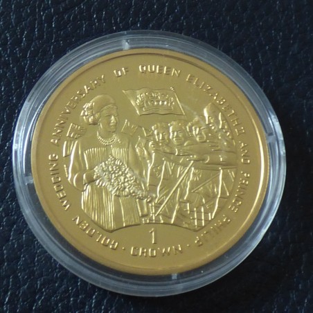 Gibraltar 1 Crown 1997 "Golden Wedding" Queen with crowd silver 92.5% (28.3 g) with gold clad