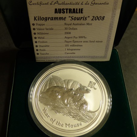 Australia 30 Dollars 2008 Year of the Mouse 1 kilo silver 99.9% +CoA+Box