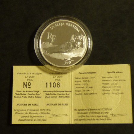 France 10 francs 1996 Goya La Maja Vestida PROOF silver 90% (22.2 g)+CoA