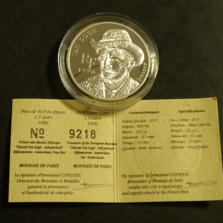 France 10 francs 1996 Van Gogh PROOF silver 90% (22.2 g)+CoA