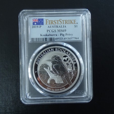 Australia 1$ Kookaburra 2019 MS69 privy Pig silver 99.9% 1 oz