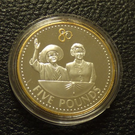 Guernesey 5£ 2006 80th Anniversary PROOF  gilded silver 92.5% (28.3 g)