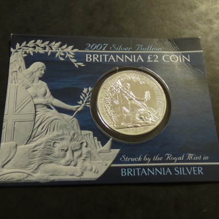 UK 2£ Britannia 2007 en argent 95.8% 1 oz dans une carte de présentation