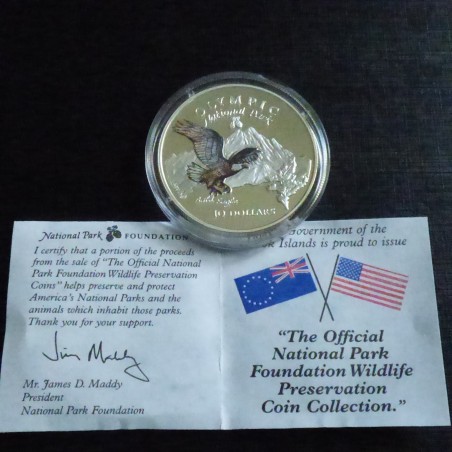 Cook Islands 10$ 1996 American Bald Eagle PROOF colored silver 92.5% (28 g)+CoA