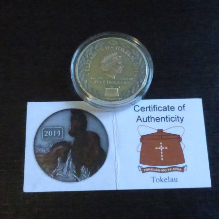 Tokelau 5$ 2014 Horse colored antique finish silver 99.9% 1 oz + CoA