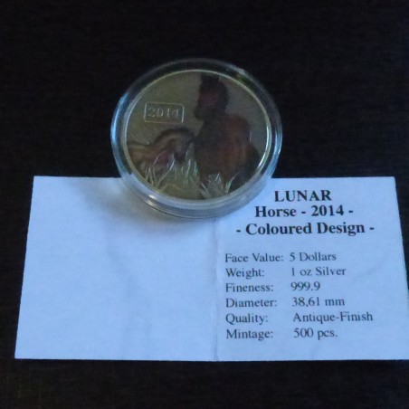 Tokelau 5$ 2014 Horse colored antique finish silver 99.9% 1 oz + CoA