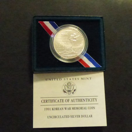 US 1$ 1991-D Korea War Commemorative Coin silver 90% (26.73 g)+Box+CoA