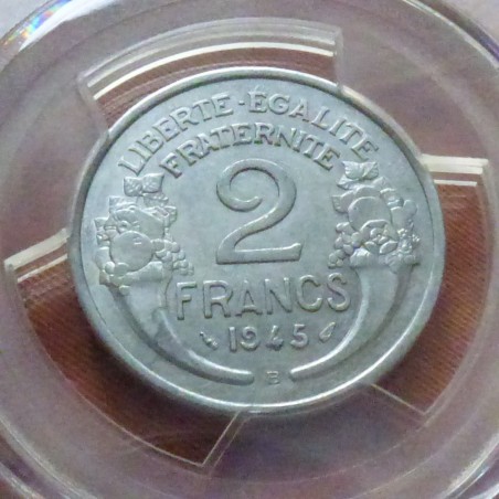 France 2 Francs 1945B aluminium AU58. Very rare under SLAB PCGS
