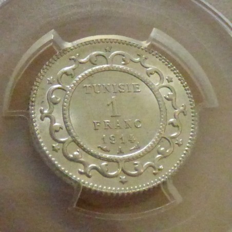 Tunisia 1 Franc 1914 (AH1332) silver 83.5% (5 g) MS65 VERY RARE
