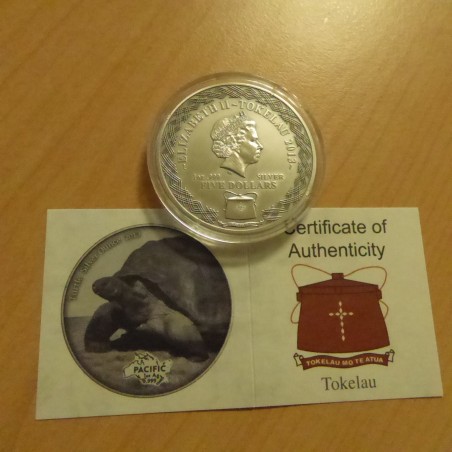 Tokelau 5$ 2013 Turtle antique finish silver 99.9% 1 oz + CoA