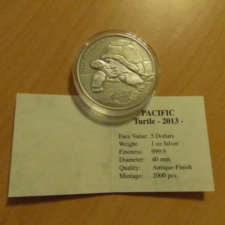 Tokelau 5$ 2013 Tortue antique finish argent 99.9% 1 oz + CoA