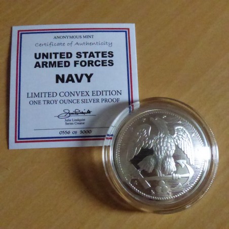 Ronde Navy Button bombée en argent 99.9% PROOF 1 oz avec CoA