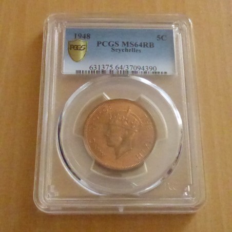 Seychelles 5 cents 1948 MS64RB Bronze 9.7 g