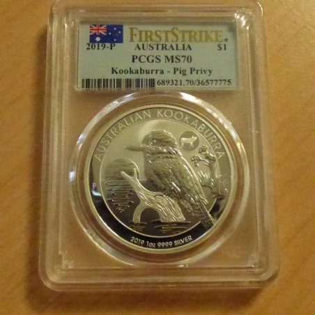 Australia 1$ Kookaburra 2019 privy Pig MS70 silver 99.9% 1 oz
