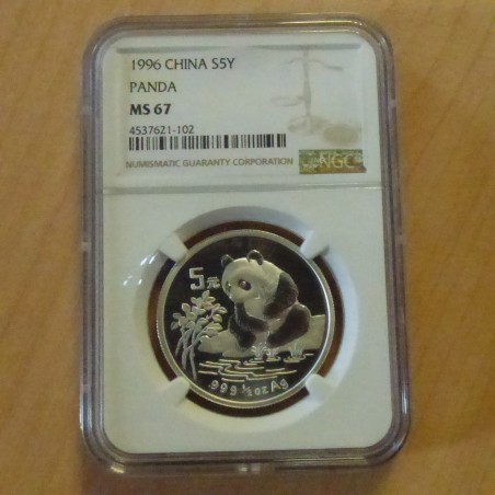 Chine 5 yuan Panda 1996 MS67 argent 99.9% 1/2 oz