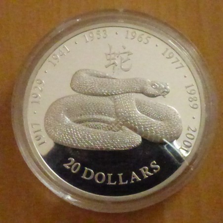 Liberia 20$ 2001 Année du Serpent PROOF argent 99.9% (20g)