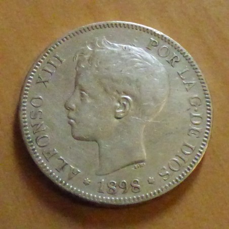 Espagne 5 pesetas 1898 en argent 90% (25g) TB+