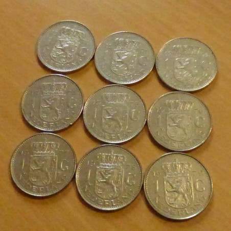 Hollande 16 pièces 1 Gulden en Nickel (6g). Années complètes de 1967 à 1979 (1974 n'existe pas) et de 1984 à 1987