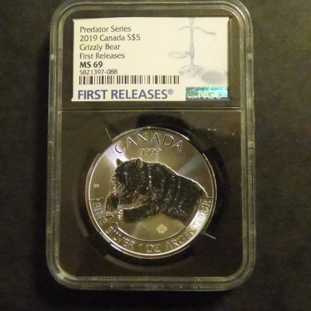 Canada 5$ Predator Grizzly 2019 MS69 silver 99.99% 1 oz