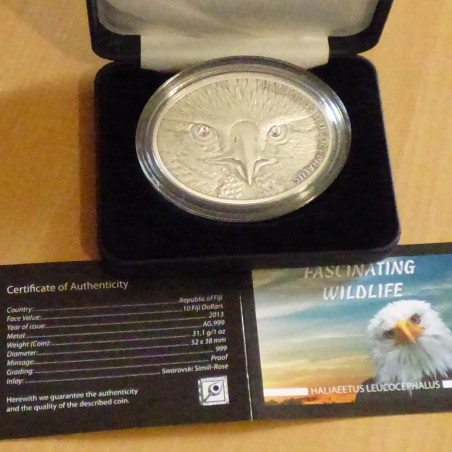 Fiji 10$ 2013 Bald Eagle 1 oz antique finish (insert Swarovski) silver 99.9%