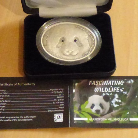 Fiji 10$ 2013 Panda 1 oz antique finish (insert Onyx) silver 99.9%