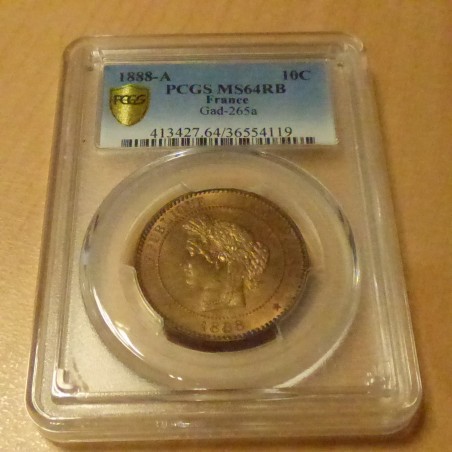 France 10 centimes 1888-A MS64RB Bronze 10g (Scarce)
