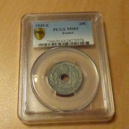 France 20 centimes 1945-C MS63 Zinc (scarce)