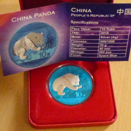 Chine 10 yuans Panda 2016 Space Blue argent 99.9% 30g+Boite+CoA