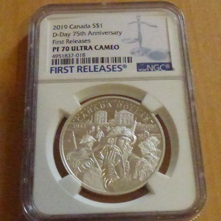 Canada 1$ 2019 D-Day 75th anniversary PROOF PF70 UCAM silver 99.9% (23.17g)