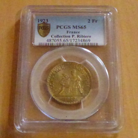 France 2 francs 1923 Chambre de Commerce MS65 Cuproaluminium 8g