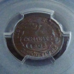 France 2 centimes 1908 MS63...