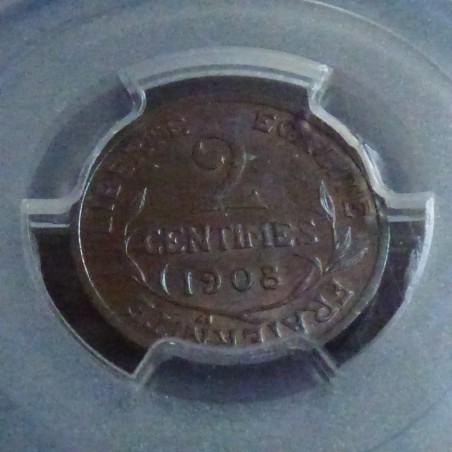 France 2 centimes 1908 MS63 (SPL) en Bronze