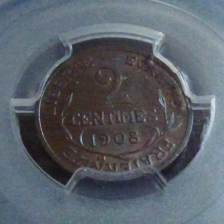 France 2 cents 1908 MS63 (FTSGL) Bronze