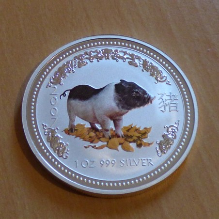 Australie 1$ Année du cochon 2007 coloré en argent 99.9% 1 oz